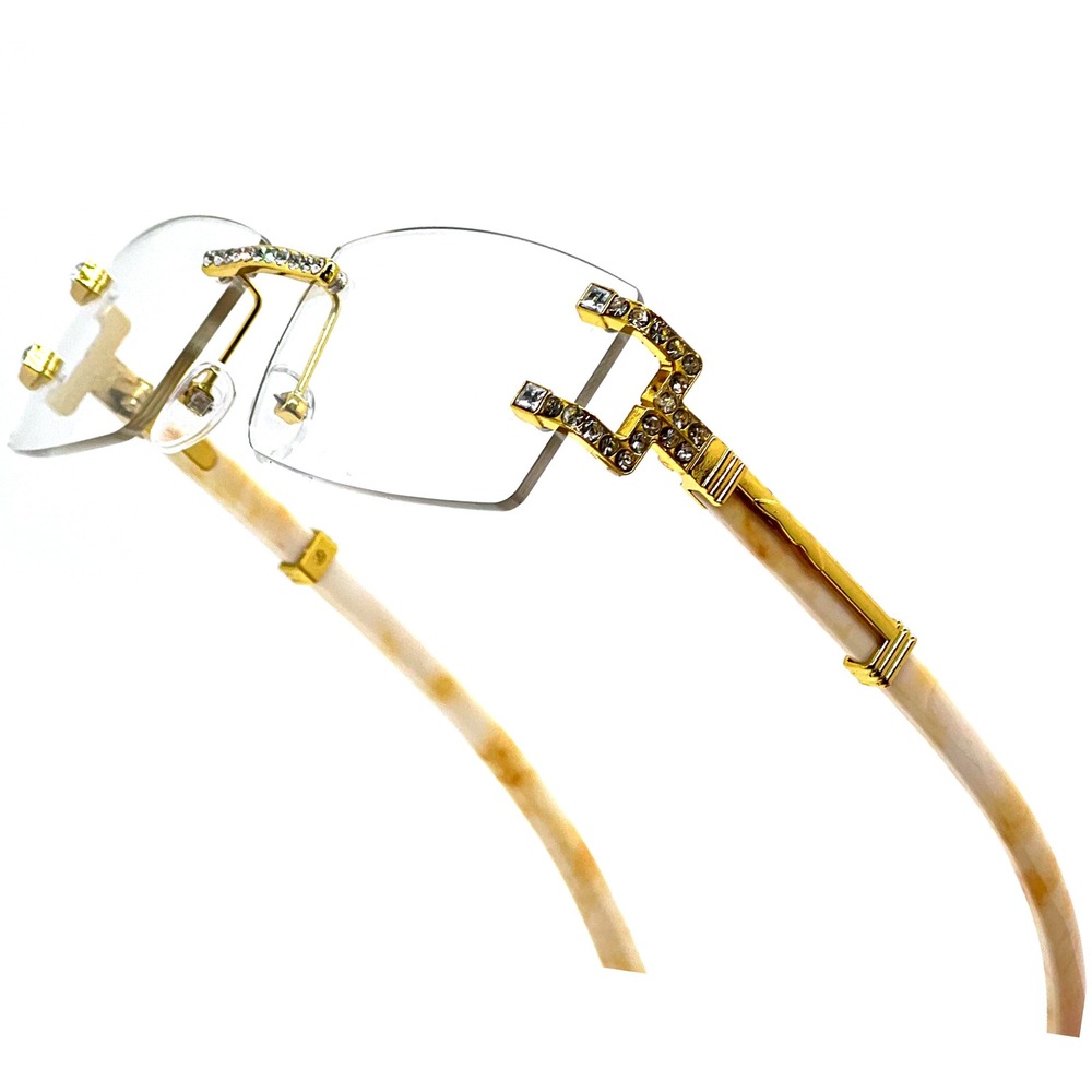Square Sunglasses Rimless Clear Lens Wood Grain Legs Fashion Men Hip Hop Retro‎